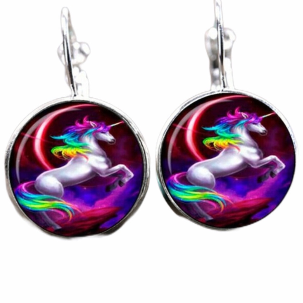 Glass Tile Rainbow Unicorn Earrings